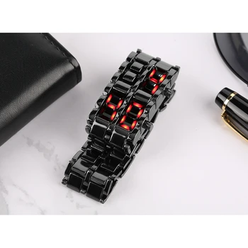 Класически LED Ръчен часовник от Неръждаема Стомана с черен циферблат Мъжки минималистичные Червен Цифров Часовник Мъжки Reloj