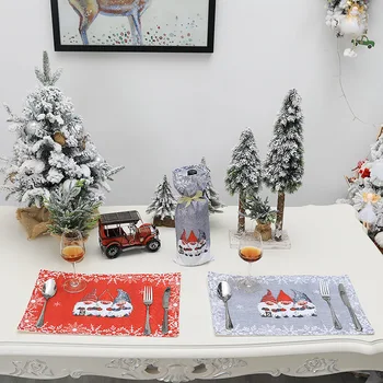 Коледен Декор На Дядо Коледа, Кърпа Кухненски Предмет Червен Сив Коледна Салфетка Кърпа Кърпа Коледен Начало Декор