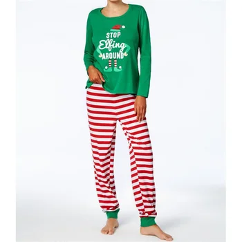 Коледна семейна пижама Комплект с принтом Топ с дълъг ръкав и панталони, шарени Пижами за почивка Мъжки Дамски детски домашно облекло
