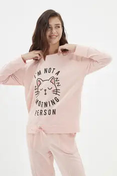 Комплект плетени пижам с принтом Trendyol THMAW22PT0730