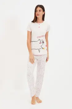 Комплект плетени пижам с принтом Trendyol THMAW22PT0683