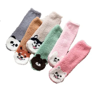 Коралов кадифе и памук сгъстено кашмир Жените чорапи Кавайные мечките са забавни Пухкави дамски къси чорапи за кучета Модни топли ежедневни Harajuku Сокс