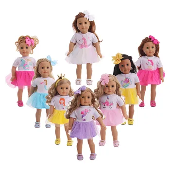 Куклено обличам Дрехи За Новороденото Бебе Диадема с лък и Пола-Еднорог Костюми за 18 Инча и 43 См Куклено Поколение Подарък за Момичетата за Рожден Ден