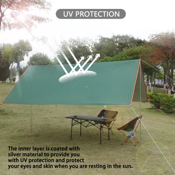 Къмпинг Голям Платно Тента Палатка с 2 М Полюс Водоустойчив Ultralight Козирка Открит Туристически Постно Градински Сянка на Кутията