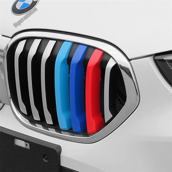 Лапетус Трикольор Предната Централна Окото Решетка Скара Декор на Ивици на Капачката Апликации 3 бр. За BMW X1 F48 2016-2021 Пластмасови Автоаксесоари
