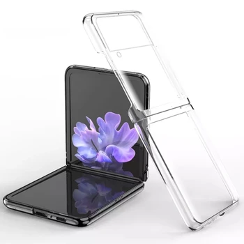 Луксозен Модерен Прозрачен устойчив на удари-Мек Силиконов Калъф за Samsung Galaxy Z Flip 3 Flip3 5G Луксозен Твърд Прозрачен Калъф за PC