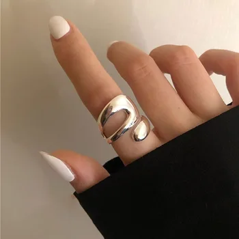 Минималистичен пръстени от сребро 925 проба за жени Модни Творчески кухи неправилни геометрични декорации на Подаръци за рожден ден