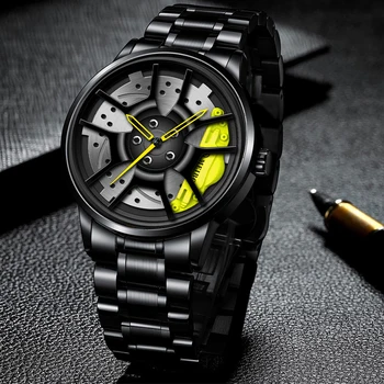 Модерен мъжки часовник на колела на автомобила Луксозни Водоустойчиви часовници е от Неръждаема стомана Мъжки Спортни главината на Колелото Кварцов ръчен часовник relogio masculino