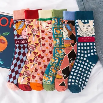 Модерен роман и Забавни женски чорапи, чорап карикатура усмихнати чорапи Младежки чорап Персонализирани Тенденция calcetines mujer