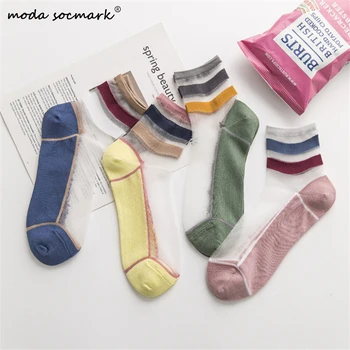 Модни дантела и прозрачни кристални Жените чорапи лоскутные шарени удобни прозрачни копринени чорапи Harajuku Забавни Чорапи 2019 Нови Calcetines Mujer
