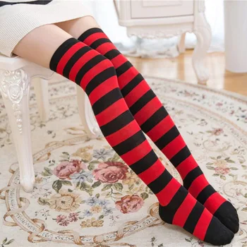 Момичета В Ивицата Нови Чорапи, Модни Чорапогащи Ежедневните си Бедро Над Коляното Акрил Цвят Сладки Високи Чорапи Женски Дълъг Чорап До коляното