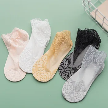 Момичета Еластични Къси Чорапи Дамски Сокс Прозрачни Чорапи На глезените Летни Дантелени Цветя на Жените Чорапи дишащи-Тънки Чорапи