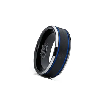 Мъжки и женски Черен пръстен от волфрам карбид Класически Годежен пръстен за подарък за годишнината