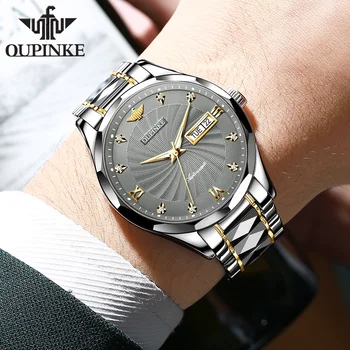 Мъжки механичен часовник OUPINKE от сапфир стъкло, Луксозни Автоматични ръчен часовник от неръждаема стомана Водоустойчив подаръци relogio masculino