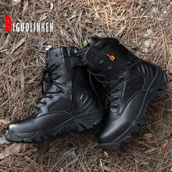 Мъжки работна обувки от естествена кожа Водоустойчив тактически обувки дантела Модерни мотоциклетни мъжки военни ботильоны Военни армейските обувки