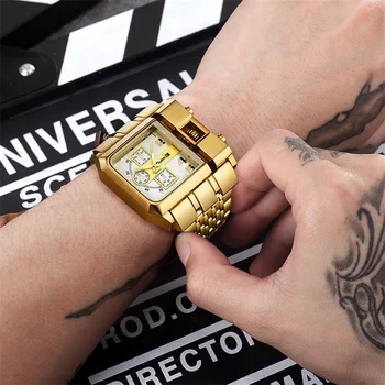 Мъжки часовник OULM с голям циферблат Каишка от неръждаема стомана Модни Луксозни златни кварцови часовници за мъже, Мъжки часовник reloj hombre Часовници