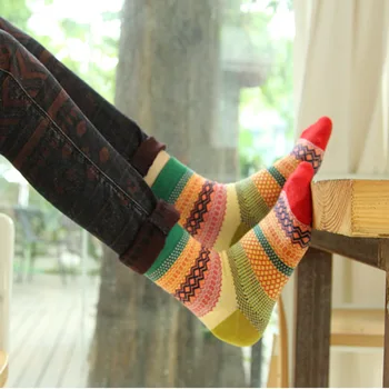 най-Новият Марка Ретро Нация Дамски памучни шарени Многоцветни Модерни Ежедневни рокли Дамски чорапи Добър подарък Добро качество