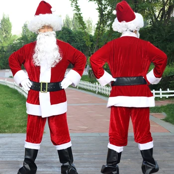 Нов Коледен костюм на Дядо Коледа за Възрастни Мъже Необичайни Костюми за Cosplay Вечер Червен Костюм, Палто, Панталони, Брада Колан, Шапка, Плюс Размера на 6XL