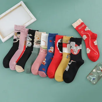 Нов продукт на Творчески Мультяшная мода Китайски стил Дамски чорапи Хип - хоп, Улични памучни чорапи Calcetines Skarpetki Подарък Харадзюку