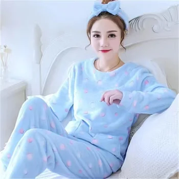 Нова есенно-зимния фланелевый топъл женски пижамный комплект Корейски Сладък пижамный комплект Модерна пижама Mujer Домашно облекло Плат Дамски пижами комплект