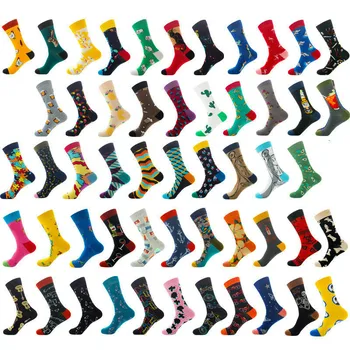 Новост Щастливи Забавни мъжки Графични чорапи от расчесанного памук Омлет Жаба Луд Бургер Сьомга, Царевица, Авокадо Птица, Рибка чорап Коледен подарък