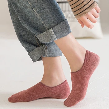 Обикновена чорапи Дамски Чорапи за лодки Невидими момичета памучни дамски Пролетно-летни модни плитки силиконови чорапи, чехли