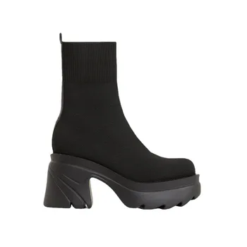 Плюс Размер на 43 Дамски обувки Ботуши на платформа с дишаща мрежа, увеличаване на височината на черни мотоциклетни ботуши, дамски модни обувки с огромни чорапи