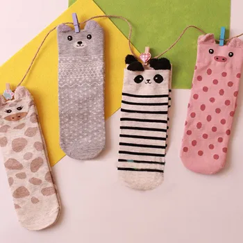 Прекрасно есенно-зимни дамски Дълги чорапи памучни Чорапи за жени Сладък 3D Ушите на Животните Жени Панда Мечка, Прасе Жираф Мультяшные Чорапи