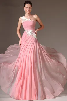 Розови вечерни рокли на Русалка с едно рамо Шифоновые Апликации на Дантела Плюс Размера на Дълга вечерна рокля Рокли за бала Robe De Soiree