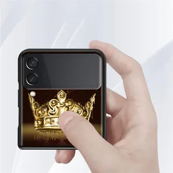 Сгъваем калъф за Samsung Galaxy Z Flip 3 Черен силиконов Твърд Калъф за телефон Удароустойчив Капас Модерен Фондация Модерно короната на Писмо