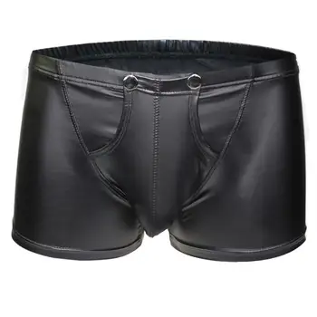 Секси открита чанта с дъно Мъжки боксерки бельо къси Панталони от изкуствена кожа Гащи hot ouvert homme секси