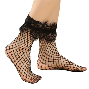 Секси черни мрежести чорапи Дамски Кавайные къси дантелени мрежести чорапи Нови дишащи Топли продажба удобни Ластични чорапи за глезените
