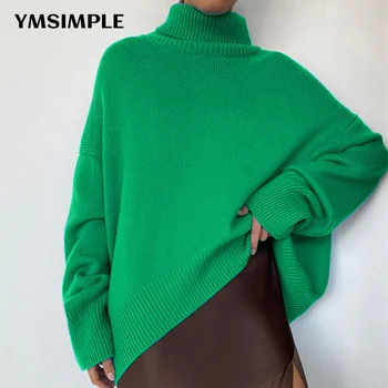Случайни свободен пуловер в голям размер За жени Есен зима монофонични с дълъг ръкав обикновена възли пуловери Y2K Ефектен топ, Дамски блузи, Потници