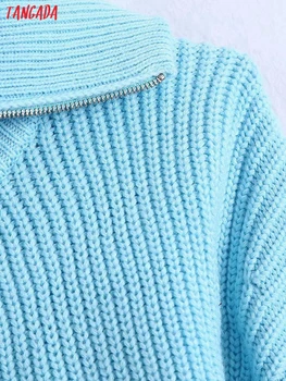 Тангада За жени 2021 Модни сини съкратен turtlenecks вязаный пуловер жилетка с цип Пуловери голям размер Шик блузи BE722
