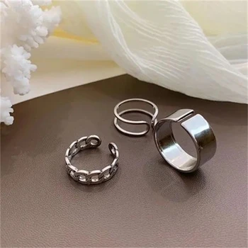 Тенденцията Пръстен сребърен цвят за жени Модерен момиче Златния метален пръстен Набор от Годежни и Сватбени Ежедневни партита Подарък Пънк Бохо 2021 Бижута