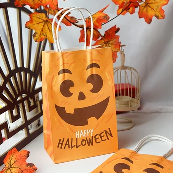 Торбичка за подарък за Хелоуин Оранжева Тиква Аватар Преносими Хартиени торби и Чанта за бонбони Хелоуин За Деца