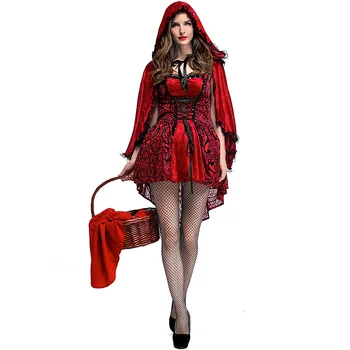 Хелоуин Cosplay Червената Шапчица Костюми за възрастни в готически стил Наметало, Шапка, Рокля-Секси вечерна рокля Карнавальная облекло