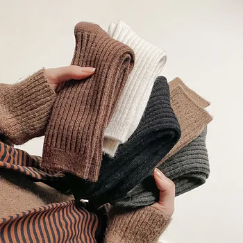 Чорапи в японски стил Harajuku RetroWoman, топли, вълнени плетени калъф за свободни дълги чорапи, Модни обикновена есенно-зимни дебели чорапи